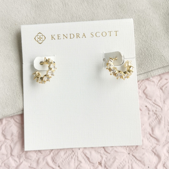 Kendra Scott Jewelry - Kendra Scott Cailin White Crystal Huggie Earrings Gold